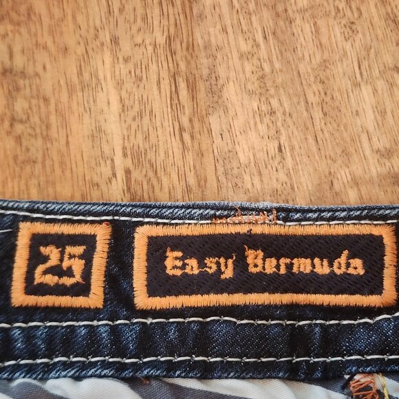 Rock Revival Shorts Womens 25 Blue Easy Bermuda Nancy Rhinestone Trim EB35GEM6 - Picture 8 of 16